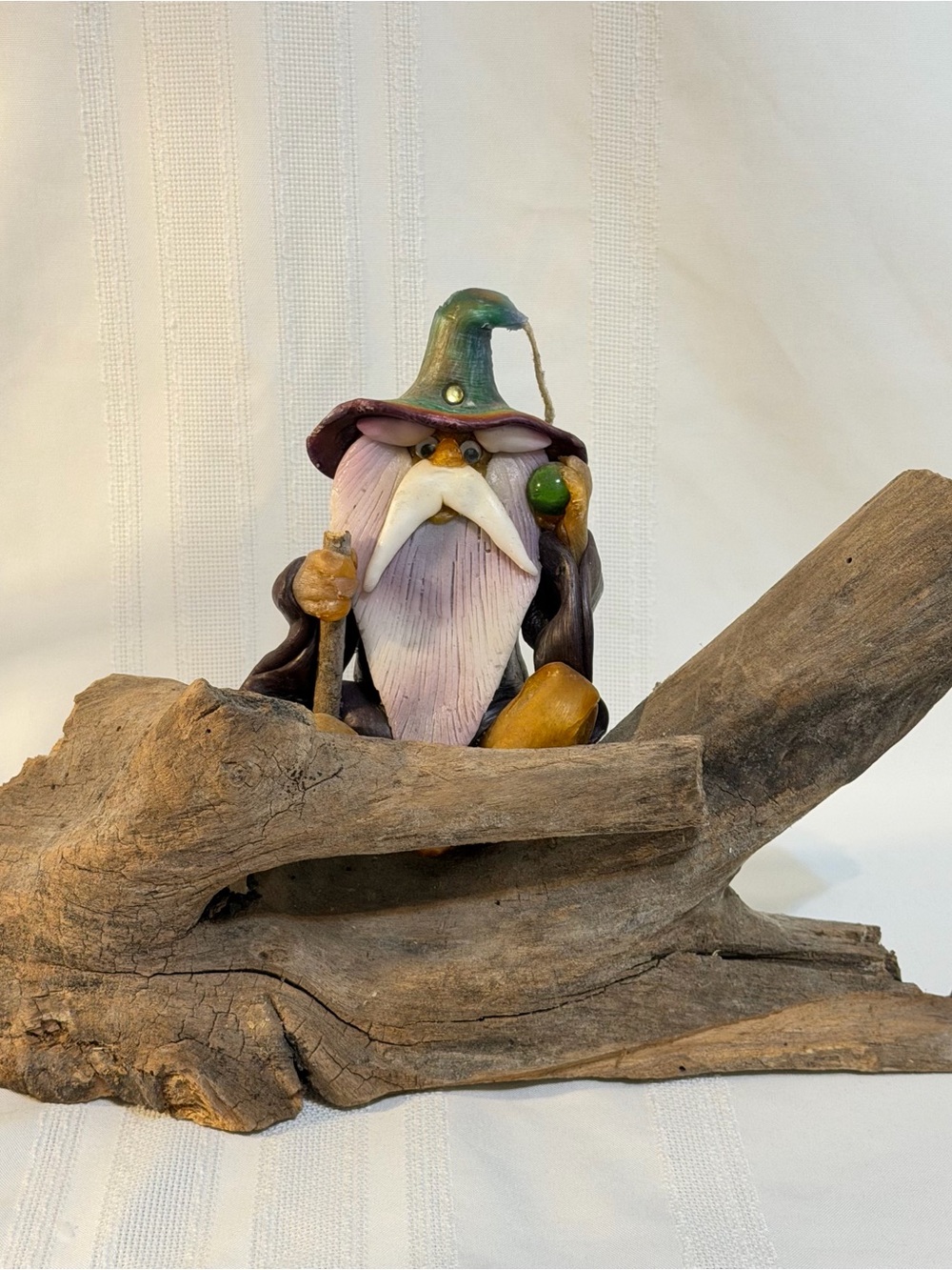 VTG Wizard Good Fortune Candle On Driftwood Staff Crystal Ball Wax Works 70’s